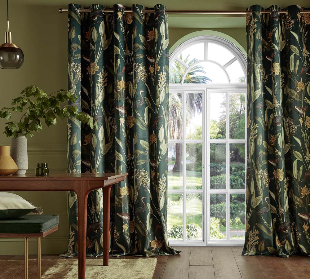 Glasshouse Green Lined Eyelet Curtains